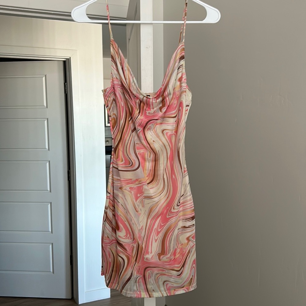 Mesh Pink Swirl Mini Dress Size Medium - Picture 2 of 4